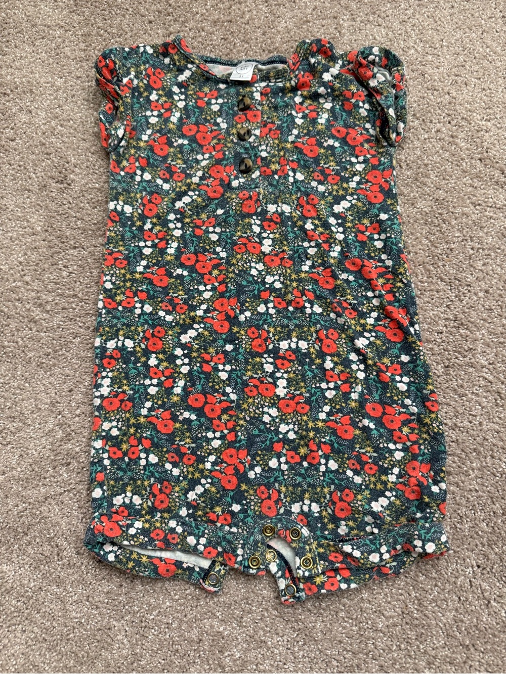 Lou Lou & Co Girls Floral Short-Sleeve Romper in Black Red Multi Size 2T